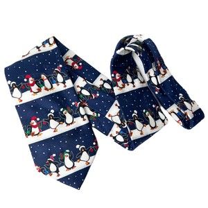 Specialties Necktie Blue Penguin All Over Print Holiday Christmas Hallmark Tie